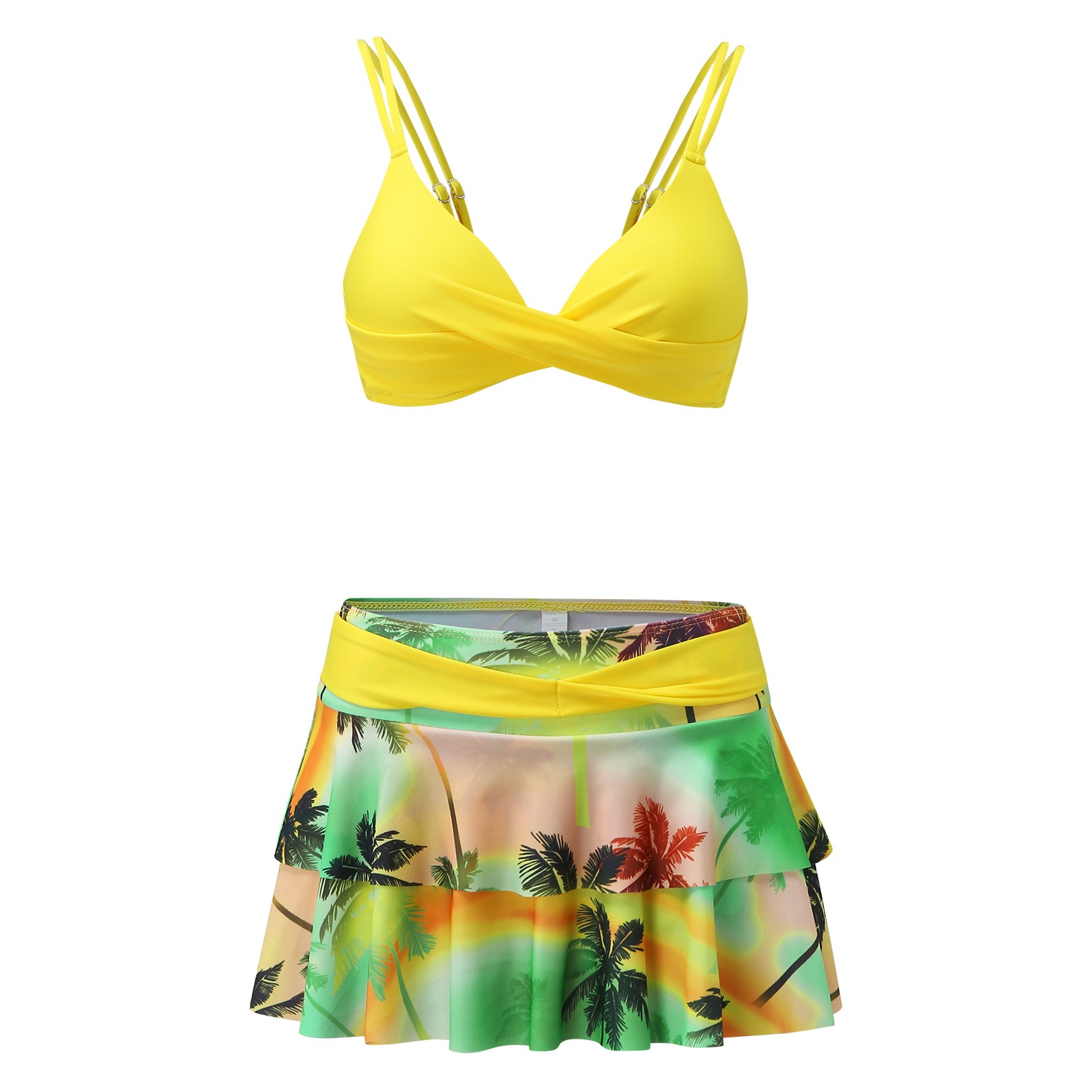 thumbnail image 2 of MKLEKYY Traje De Baño Mujer Natacion Women'S Sexy Split High Waist Ruffle Print Bikini Swimsuit Set, 2 of 6